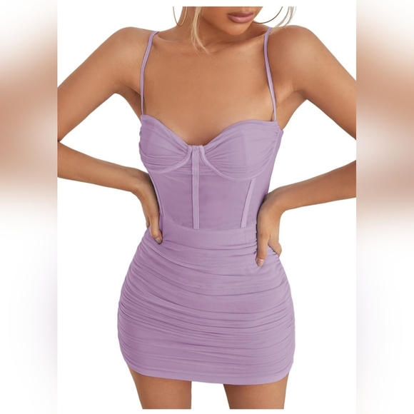 Nwt extra small purple sexy mesh sheer spaghetti strap Corset  dress Lingerie - Picture 1 of 5